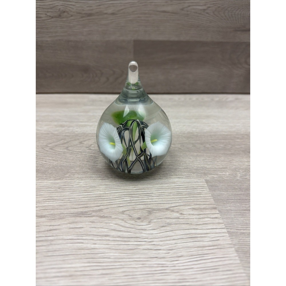 Vintage Art Glass Paperweight Stripper Green Ribbon & Floral Design 4" Very Nice - Picture 2 of 7